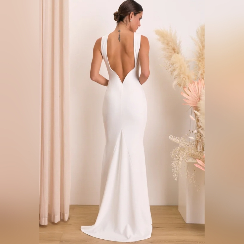 Lulus | Va Va Voom White Sleeveless Backless Mermaid Maxi Dress | Bridal Gown